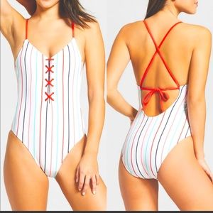 Xhilaration white and colored striped one piece